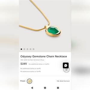 Monica Vinader Gold Necklace with Green Gemstone